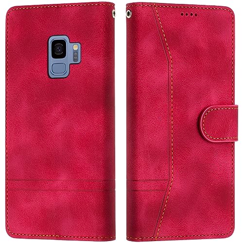 LiLuLa Kompatibel mit Samsung Galaxy S9 Hülle, Handyhülle Samsung S9, Galaxy S9 Hülle Klappbar Leder Flip Kartenfach Wallet Magnet Case Schutzhülle Klapphülle für Samsung S9 Hülle Holster (Rot) von LiLuLa