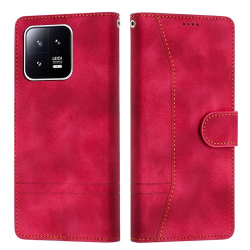 LiLuLa Kompatibel mit Xiaomi 13 Pro Hülle, Klappbar PU Leder Handyhülle Flip Wallet Magnet Case Cover Schutzhülle Stoßfeste Klapphülle Hüllen Holster (Rot) von LiLuLa