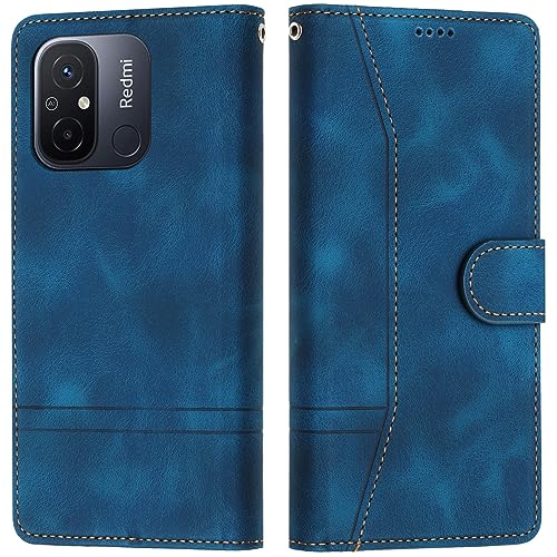 LiLuLa Kompatibel mit Xiaomi Redmi 12C Hülle, Handyhülle Xiaomi Redmi 12C Hülle, Klappbar PU Leder Flip Kartenfach Wallet Magnet Case Cover Schutzhülle Stoßfeste Klapphülle Hüllen Holster(Blau) von LiLuLa