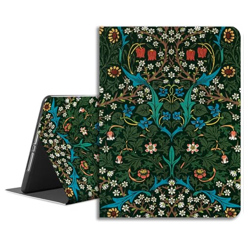 LiMon Arts Kompatibel mit iPad Hülle Mini 7. Generation 2024, Mini 6. Generation 21,1 cm (8,3 Zoll) 2021 mit Blumen-Folio, niedlich, schlankes Cover, PU-Leder mit Stifthalter, grünes Blumenblüte, von LiMon Arts