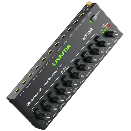 LiNKFOR 10 Kanal Mini Stereo Audio Mixer Ultrakompakter Audiomixer Unabhängige Lautstärkeregelung für Mischungen, DC 5V Type-C Mini-Audiomischer mit Netzteil Audiokabel - Ultra Niedrig Noise von LiNKFOR