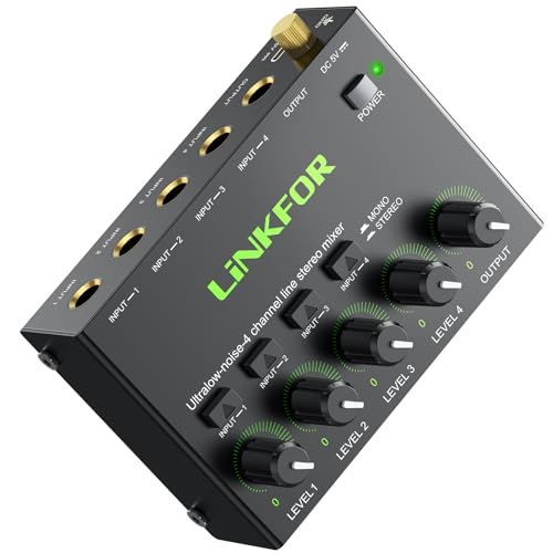 LiNKFOR 4 Kanal Mini Stereo Audio Mixer Ultrakompakter Audiomixer Unabhängige Lautstärkeregelung für Mischungen, DC 5V Type-C Mini-Audiomischer mit Netzteil Audiokabel - Ultra Niedrig Noise LiNKFOR 4 Kanal Mini Stereo Audio Mixer Ultrakompakter Audiomixer Unabhängige Lautstärkeregelung für Mischungen, DC 5V Type-C Mini-Audiomischer mit Netzteil Audiokabel - Ultra Niedrig Noise von LiNKFOR