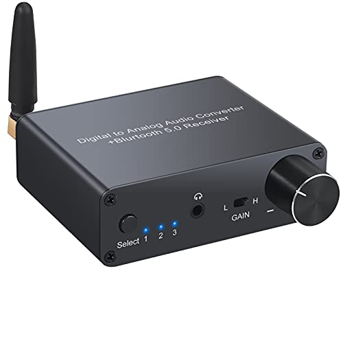 LiNKFOR Digital Analog Audio Konverter 192KHz Bluetooth DAC mit Kopfhörerverstärker mit DAC Netzteil mit Bluetooth Empfänger V5.0 D/A Adapter mit Optischem Kabel und Koaxial Kabel von LiNKFOR