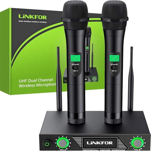 LiNKFOR Funkmikrofon UHF Kabelloses Mikrofonsystem mit Netzadapter Dual Kanal Handheld Mikrofone schnurlos dynamisches Mikrofon für Outdoor Hochzeit Konferenz Karaoke Abend Party Singen usw. LiNKFOR Funkmikrofon UHF Kabelloses Mikrofonsystem mit Netzadapter Dual Kanal Handheld Mikrofone schnurlos dynamisches Mikrofon für Outdoor Hochzeit Konferenz Karaoke Abend Party Singen usw. von LiNKFOR