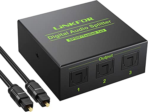 LiNKFOR Optischer Splitter, SPDIF Toslink Splitter, 1x3 Digital Audio Verteiler, 1 optisches Kabel, Aluminiumlegierung, unterstützt LPCM 2.0 DTS Dolby-AC3, kompatibel mit PS3 DVD HDTV STB etc von LiNKFOR