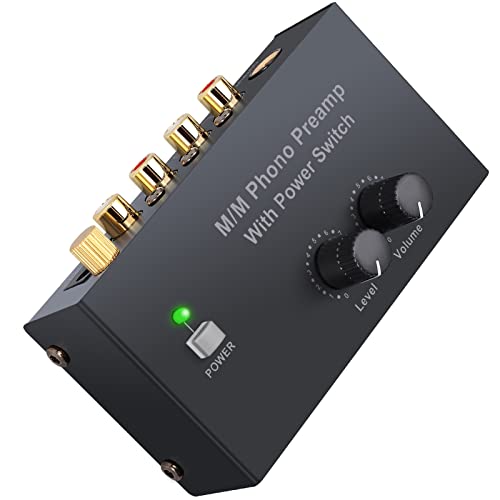 LiNKFOR Phono-Vorverstärker Phonograph-Vorverstärker Ultra-Kompakter Vorverstärker mit Netzschalter Lautstärkeregler Cinch Eingang/Ausgang 1/4'' TRS-Ausgang DC 12V für Plattenspieler mit MM-Abtast von LiNKFOR