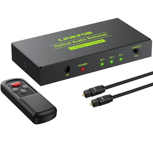 LiNKFOR SPDIF Toslink Switcher 3 in 1 Out Digital optische Audio Umschalter mit IR Fernbedienung unterstützt PCM2.0 DTS Dolby-AC3 für TV, PS3, PS4, Blu-ray Player, Kabelbox, HDTV von LiNKFOR