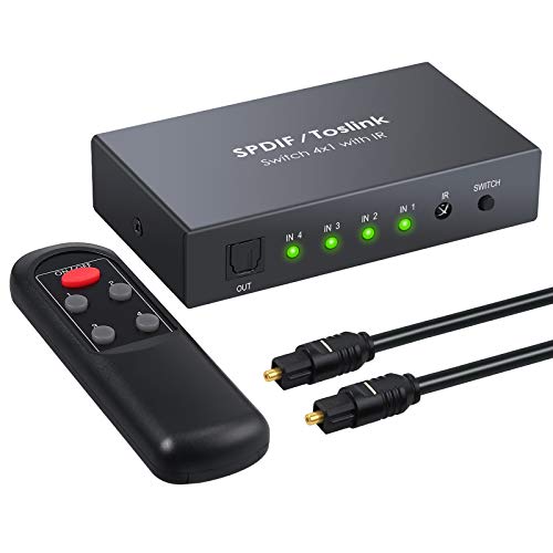 LiNKFOR SPDIF Toslink Switcher 3 in 1 Out Digital optische Audio Umschalter mit IR Fernbedienung unterstützt PCM2.0 DTS Dolby-AC3 für TV, PS3, PS4, Blu-ray Player, Kabelbox, HDTV von LiNKFOR