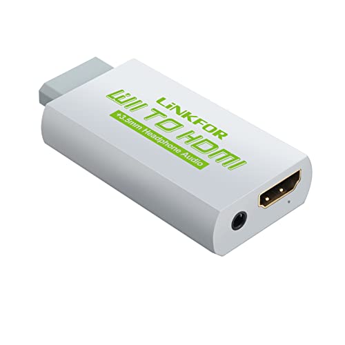 LiNKFOR Wii HDMI Konverter 1080p Wii zu HDMI und 3,5mm Audioausgang Unterstützung ETC NTSC PAL Wii Eingang HDMI 3,5mm Ausgang Kompatibel mit HDTV-Kopfhörer - Weiß von LiNKFOR