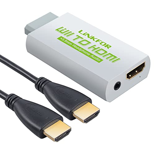 LiNKFOR Wii HDMI Stick Adapter Wii zu HDMI Konverter Skaliert Wii Signal auf HDMI 720p 1080p HD TV Video mit HDMI-Anschluss und 3,5mm Klinke + 1m HDMI Kabel für Audioausgang kompatibel mit Wii - Weiß von LiNKFOR