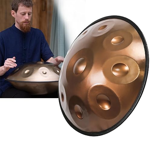 9/10/12 Notes Handtrommel In D Kurd-Moll, 440 Hz Handpan Drums Schlaginstrument Stahl-Handpan-Trommel, 56cm, Gold (Color : 10 Notes) von Liakai