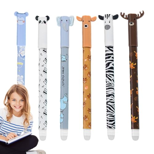 Liakyunf Radierbare Kugelschreiber - 6er Set Niedliche Tierdesign Gelstifte Radierbar - Schulmaterialien Rutschfester Ergonomischer Schreiber Mit 0,5 mm Spitze Für Schreiben Zeichnen Journaling von Liakyunf