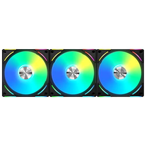 Lian Li PC Lüfter 120mm “AL120 V2” 3er Pack - Lüfter PC für optimale Kühlung - RGB Lüfter 120mm - PC-Kühlung & Lüfter - 120mm Lüfter RGB - Gehäuselüfter 120mm - Schwarz von Lian Li