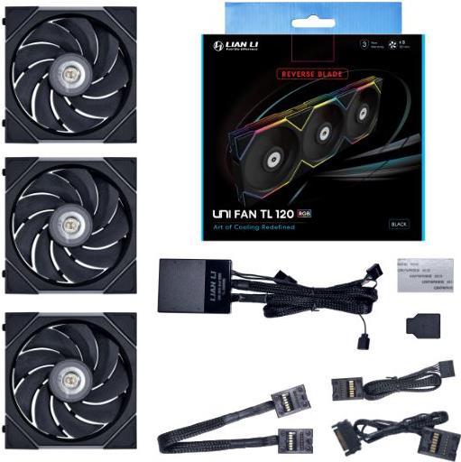 Lian Li UNI FAN TL Series Reverse Blade Lüfter 3er-Pack inkl. Controller - 120mm - 2.300 rpm - 83,35 cfm (12RTL3B) von Lian Li