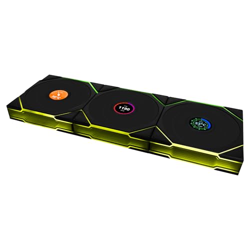 Lian Li UNI FAN TL Wireless LCD PC Lüfter 120mm RGB – 3er Pack Gaming PC Lüfter Schwarz | PWM Lüfter - 26 ARGB LEDs - bis 1.900 U/min - Stecksystem - hoher Airflow - Vibrationsarm - Leise von Lian Li