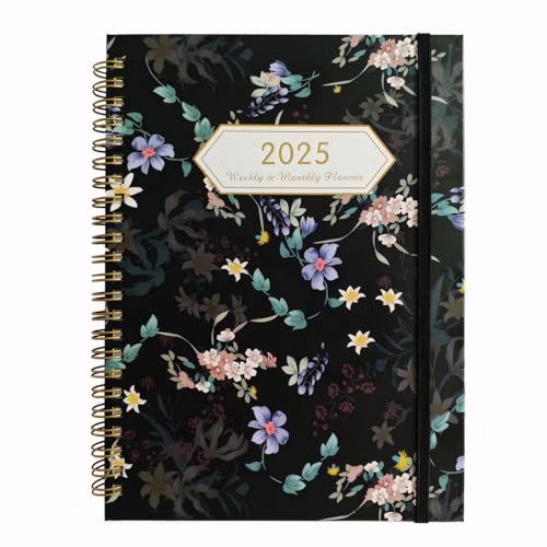 LiangYuanZen 21.5 x 16.5 x 1.5 cm 2025 Wochen- und Monatsplaner,stabiles Hardcover,Kalender Planer 2025, mit monatlichen Registerkarten, Notizen, Tasche, Spiralbindung. (black) von LiangYuanZen