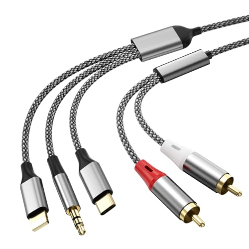3-in-1 RCA-Audiokabel, verwendet für Ligh-tn-ing zu RCA-Kabeladapter, USB C zu 2 RCA-Kabel, 3.5mm AUX-Audiokabel, verwendet für Leistungsverstärker, Auto, Heimkino, Lautsprecher, TV (2.3M/7.55FT) von Liaoan Weiyu