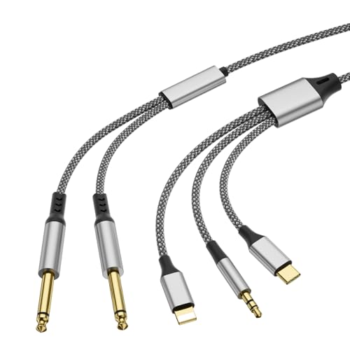 Lig-htning zu Dual 6,35mm1/4Audio Adapterkabel, 3-in-1 zu Dual 1/4 Zoll Audio Kabel mit DAC Chip, kompatibel mit Smartphones, Computern, Kopfhörern, Lautsprechern und Mixern.Länge(2,3 Meter/7.55FT) von Liaoan Weiyu