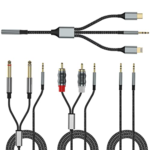 Rca kabel Cinch kabel Multifunktionsaudiokabel, von USB C/Lightning/3.5mm zu 2 RCA/2 6.35/3.5mm Schnittstelle, anwendbar auf Digitalfernsehen, Kopfhörer, Lautsprecher, Mixer, Audioverstärker, etc. von Liaoan