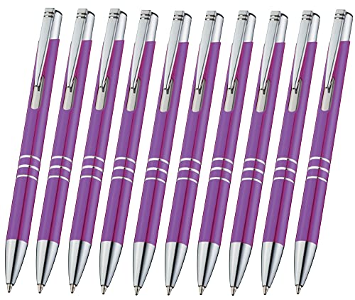 10 Stück hochwertige Metallkugelschreiber Violett Kugelschreiber Metall Lila Druckkugelschreiber auswechselbare Großraummine Tinte Blau Kulischreiber Lila Violett von Libetui