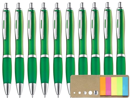10er Pack ergonomische Kugelschreiber grün rutschfeste Druckkugelschreiber Grün Kuli rutschfeste Griffzone Blaue Mine grüne Kulis mit Großraumine blauschreibende Stifte Limette, mit Haftstreifen von Libetui