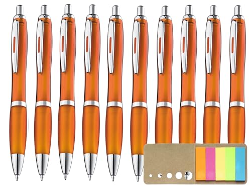 Libetui 10 Stück ergonomische Kugelschreiber orange rutschfeste Griffzone Druckkugelschreiber Orange Großraumine Blauschreibend Gehäuse Orange, mit Haftstreifen von Libetui