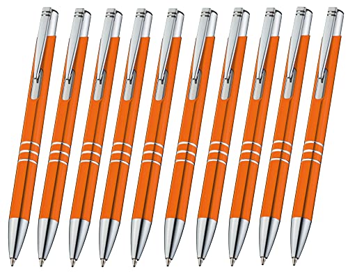 Libetui 10 Stück hochwertige Metallkugelschreiber Orange Metall Kugelschreiber nachfüllbare Großraummine Blaue Tinte Kulischreiber Druckkugelschreiber Orange von Libetui