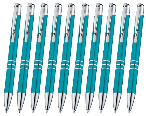 Libetui 10 Stück türkise Kugelschreiber hochwertige Metallkugelschreiber blauschreibend Großraummine Blau nachfüllbare Kulis Metall Türkis von Libetui