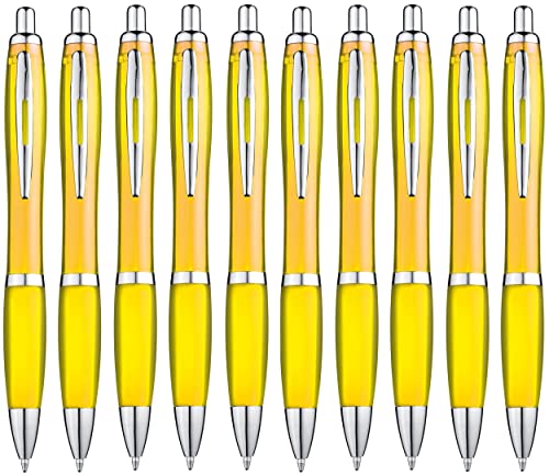 Libetui 10 ergonomische Kugelschreiber rutschfeste Griffzone Großraumine Blauschreibend Druckkugelschreiber Kuli Haushalt Büro Praxis Schule Gehäuse Gelb von Libetui