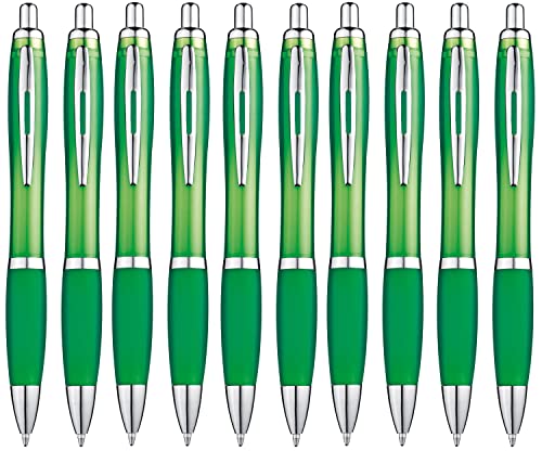 Libetui 10er Pack ergonomische Kugelschreiber Grün Kuli Blaue Mine rutschfeste Griffzone grüne Druckkugelschreiber Großraumine Blau Kulis Grün von Libetui