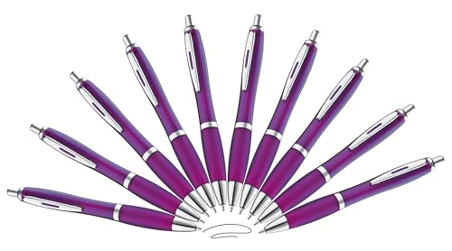 Libetui 10er Pack ergonomische Kugelschreiber Lila Kuli Schwarze Mine rutschfeste Griffzone Großraumine schwarzschreibend Druckkugelschreiber Lila Violet von Libetui