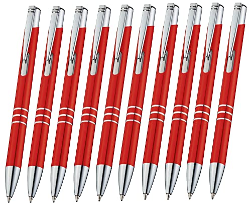 Libetui Pack 10 Metallkugelschreiber Rot Metall Kugelschreiber Druckkugelschreiber nachfüllbare Großraummine Blaue Tinte Metallgehäuse rote Kulischreiber von Libetui