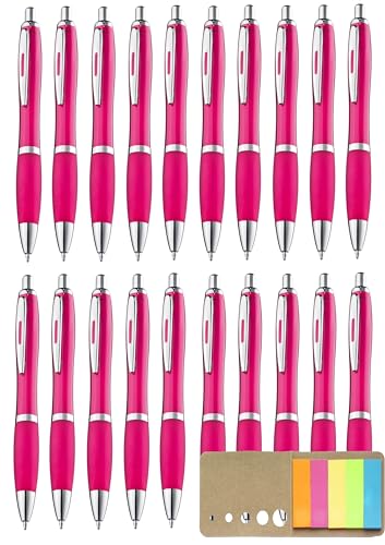 Libetui Set 20 ergonomische Kugelschreiber Rosa Druckkugelschreiber pinke Kulis rutschfeste Griffzone Großraumine Büro Haushalt Praxis blauschreibend Kuli Pink, mit bunten Haftstreifen von Libetui