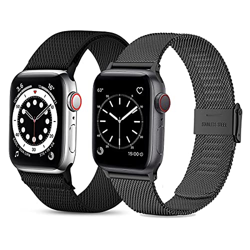 Libra Gemini 2 Stück Armband Kompatibel Apple Watch Armband 41mm 40mm 38mm,Nylon Geflochten Elastisch Armband Klassisches Edelstahl Metall Armband iWatch Series 7/6/5/4/3/2/1 SE von Libra Gemini