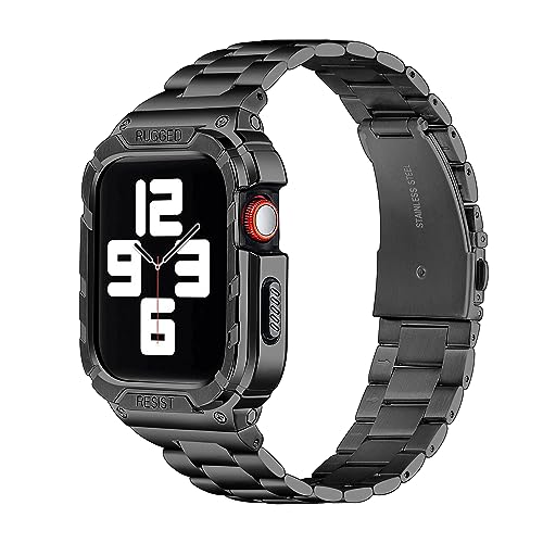 Libra Gemini Edelstahl-Uhrenarmband mit Gehäuse, kompatibel mit Apple Watch Ultra Band (49 mm) Serie 8. (49 mm, Schwarz) Ultra 2 von Libra Gemini