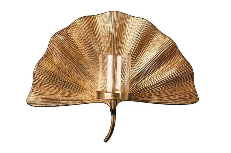 Licht-Erlebnisse Wandhalter CELIA, Wand Gold B: 43 cm Metall Glas Handarbeit Ginko Blatt Asiatisch von Licht-Erlebnisse