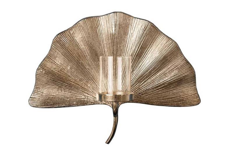 Licht-Erlebnisse Wandhalter CELIA, Wand Silber B: 43 cm Metall Glas Handarbeit Ginko Blatt Asiatisch von Licht-Erlebnisse