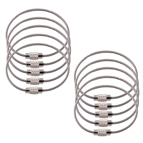Licht-Zubehoer.de 10x Edelstahl Draht Schlüsselanhänger - Drahtseil-Stahlband Ø1,5mm mit Schraubverschluss/Drehverschluß (Schlüsselringe), Ø50 mm | Länge 150mm von Licht-Zubehoer.de