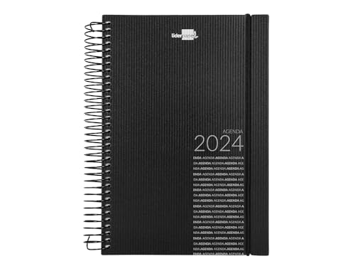 Liderpapel OLBIA Spiralplaner 15 x 21 cm 2024 Tagesansicht, mit Deckel aus Polypylen, Metall, schwarz, 60 g von Liderpapel