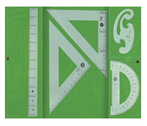 Set mit Geodreieck und Winkelmaß 25 cm, Lineal 30 cm, Halbkreis 15 cm und Kurven-Schablone, verschiedene Farben Set mit Geodreieck und Winkelmaß 25 cm, Lineal 30 cm, Halbkreis 15 cm und Kurven-Schablone, verschiedene Farben von Liderpapel