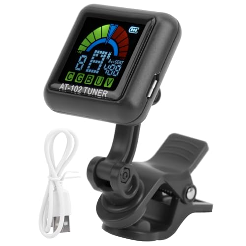 Gitarren Tuner Stimmgerät Gitarre Tuner Gitarren Clip-on Tuner USB Wiederaufladbarer Eingebauter Akku Violin Ukulelen Tuner AT-102 mit Farbbildschirm(AT-102 Schwarz) von LiebeWH