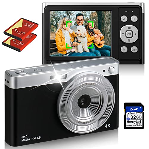 Digitalkamera, 50MP 4K Full HD Kompaktkamera, Autofokus Vlogging Kamera mit 2,88'' Großem Bildschirm, 32GB SD Karte und 16 Fachem Zoom, Tragbare Minikamera für Kinder, Erwachsene, Fotografie Anfänger von Lieberwell