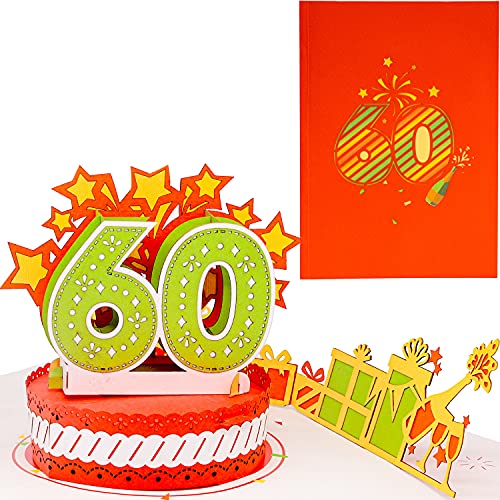 LIEBESSA® Geburtstagskarte zum 60. Geburtstag 3D Pop-Up Karte für Frau oder Mann - Handgemachte Jubiläum Glückwunschkarte, Geburtstagskarte mit Umschlag von Liebessa