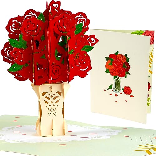 Liebessa® - 3D Karte Rote Rosen Blumenstrauß, Handgemachte Pop-Up Grußkarte, Traum-Geschenk zum Geburtstag, Hochzeit, Verlobung, Hochzeitstag, Jahrestag der Frau, Freundin, Mutter - Geschenkkarte von Liebessa