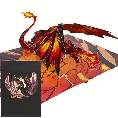 Liebessa 3D Pop Up Karte - Feuer-Drache (Fire Dragon Ungeheuer) - Grußkarte, Gutschein, Gutscheinkarte, Geburtstag, Kindergeburtstag, Kindereinladung, Einschulung von Liebessa