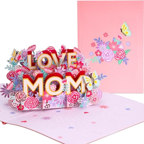 Liebessa 3D Pop-Up Karte Love Mom - Liebe Mama - Geburtstagskarte, Glückwunschkarte für die Mutter - Geschenk für Mutti zum Muttertag, Geschenkkarte zum Muttertag, passend für Gutschein von Liebessa