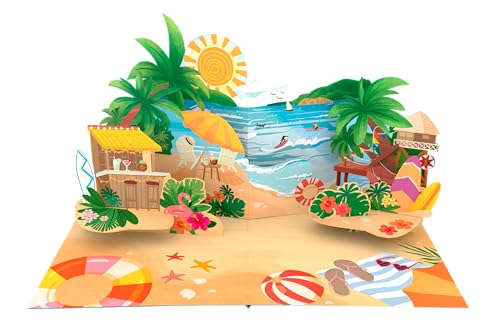 Liebessa - 3D Pop Up Karte Urlaub Strand Sonne - Reisegutschein, GutscheinKarte, Geschenkkarte, Gutschein, Geburtstagskarte von Liebessa