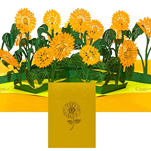 Liebessa 3D Pop Up Sunflower Sonnenblumen Geschenkkarte Handgemacht, Geburtstagskarte, Grußkarte, Geschenk zum Geburtstag, Hochzeit, Verlobung, Hochzeitstag, Jahrestag der Frau, Freundin, Ostern von Liebessa