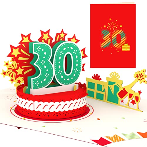 Liebessa Geburtstagskarte 30. Geburtstag Pop Up 3D Karte (Rot) für Frau oder Mann - Handgemachte Jubiläum Glückwunschkarte Geburtstagskarte mit Umschlag von Liebessa