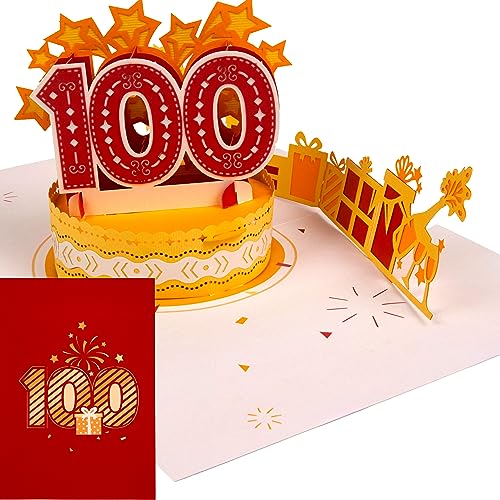 Liebessa Geburtstagskarte zum 100. Geburtstag (ROT) 3D Pop-Up Karte für Frau oder Mann - Handgemachte Jubiläum Glückwunschkarte, Geburtstagskarte mit Umschlag von Liebessa